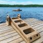 A 5 Step Dock Stairs is installed on a wooden dock by the lake, with another dock and stairs visible and trees along the distant shore.