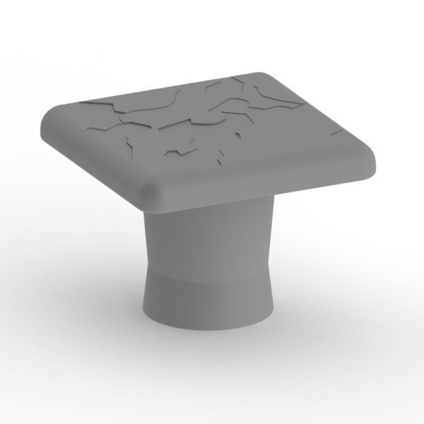 A gray Port Snap-in Cap with a square cracked top and cylindrical base, isolated on a white background.