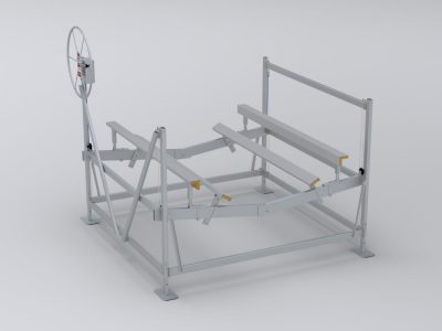 The Vertical Boat Lift 4500lbs has a metal frame with a handwheel for supporting or adjusting cylindrical or long objects.