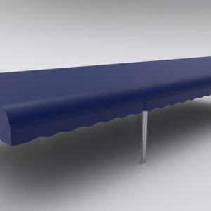 A dark blue Boat Lift Canopy with scalloped edges, supported by two metal poles on a plain light background.